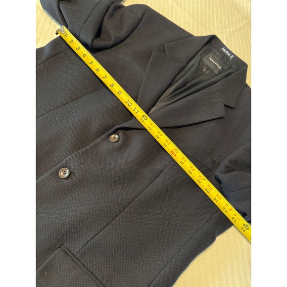 Nautica Men's 44L Wool Blazer Jacket Sport Coat Navy Herringbone 3 Button - Picture 4 of 10